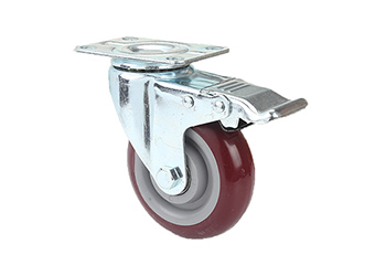 Swivel Brake Caster Red PU-PP wheel double ball bearings