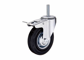 Swivel Brake Industrial black rubber Caster- Threaded Stem